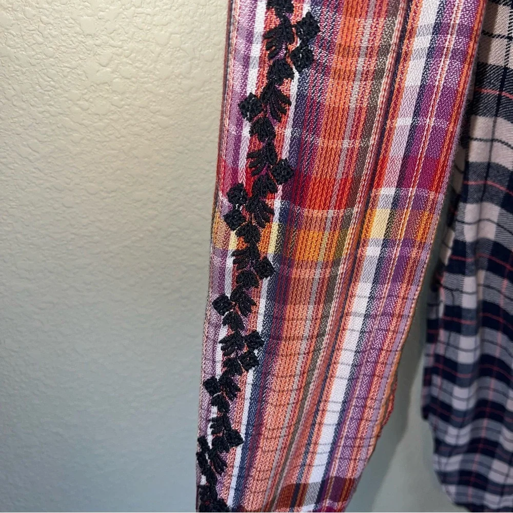 Free People Women’s Plaid Wool Blend Embroidered Long Sleeve Shirt Dress Sz S - Picture 5 of 13